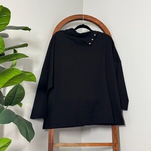 Eleven Stitch Design MEDIUM Black Ponte Knit Boxy Neck Snaps Top USA Made